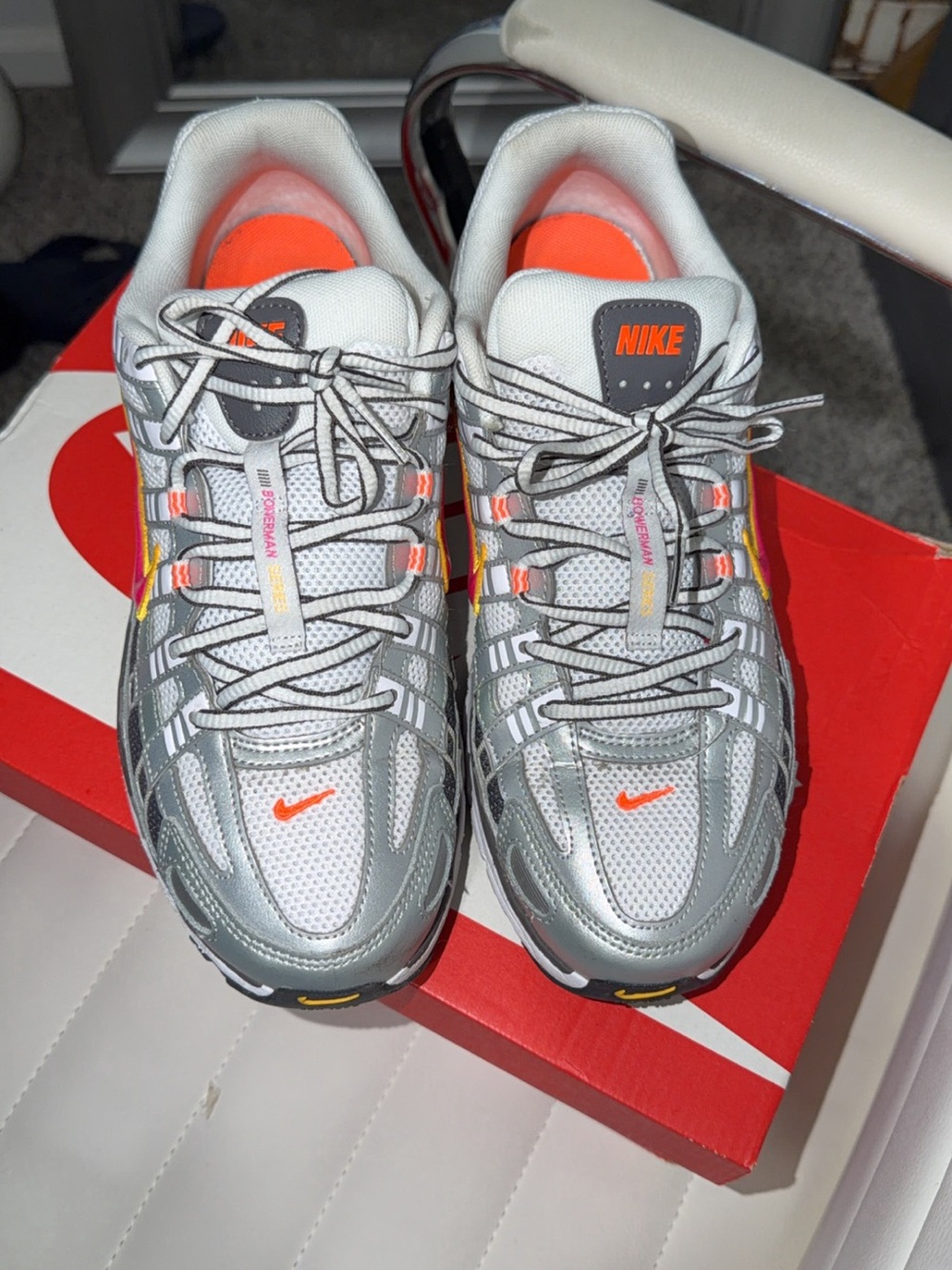 Nike Silver & Orange Athletic Sneakers P6000
